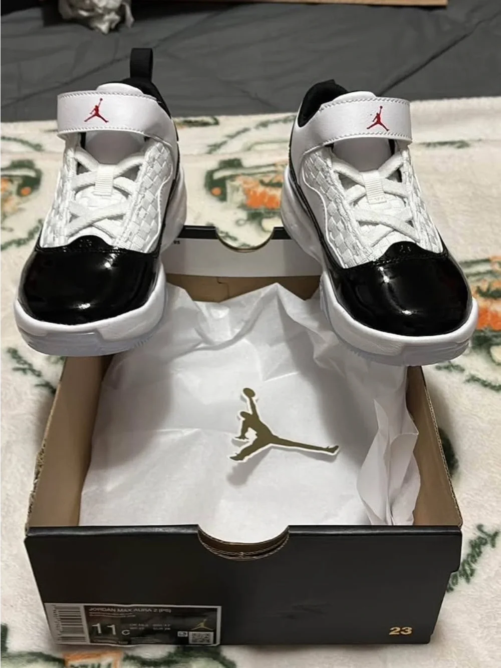 Jordan Kids White and Black Sneakers with Red Jumpman